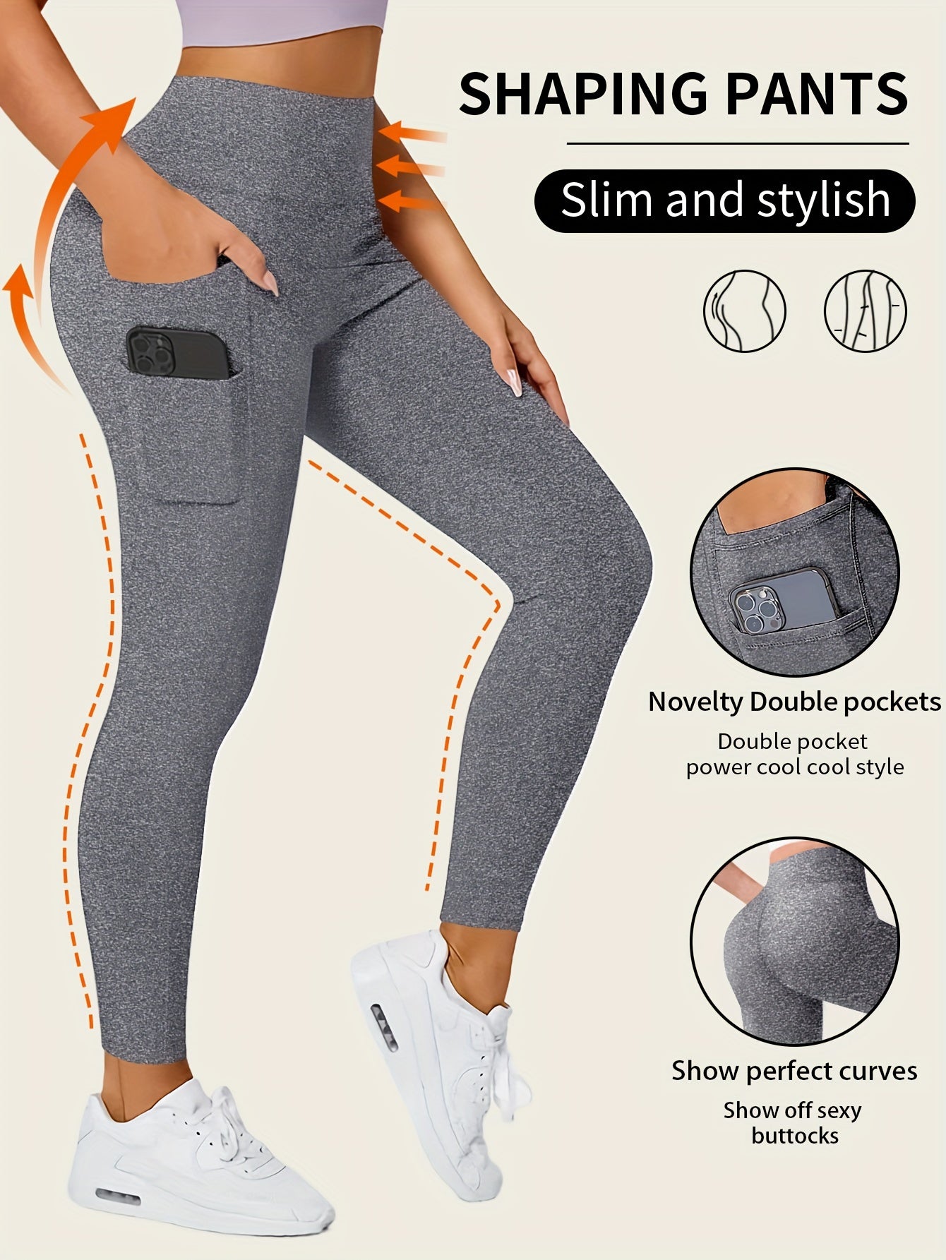 Sara | Effen kleur yogabroek met zak en hoge stretch