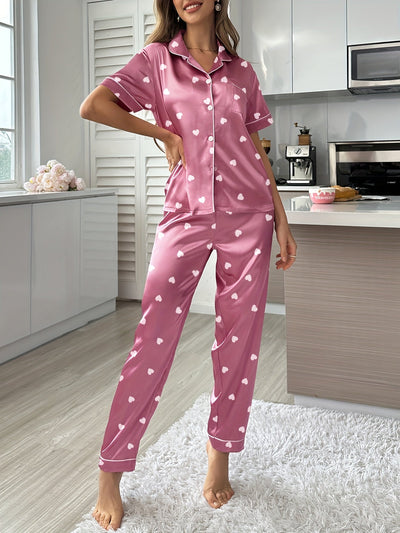 Lotte | Satin pajama set with short sleeves and elastic pants
