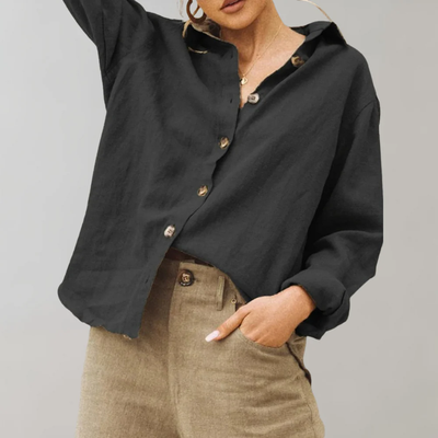 Linen Blouse with Button Closure – Casual Loose-Fitting Model