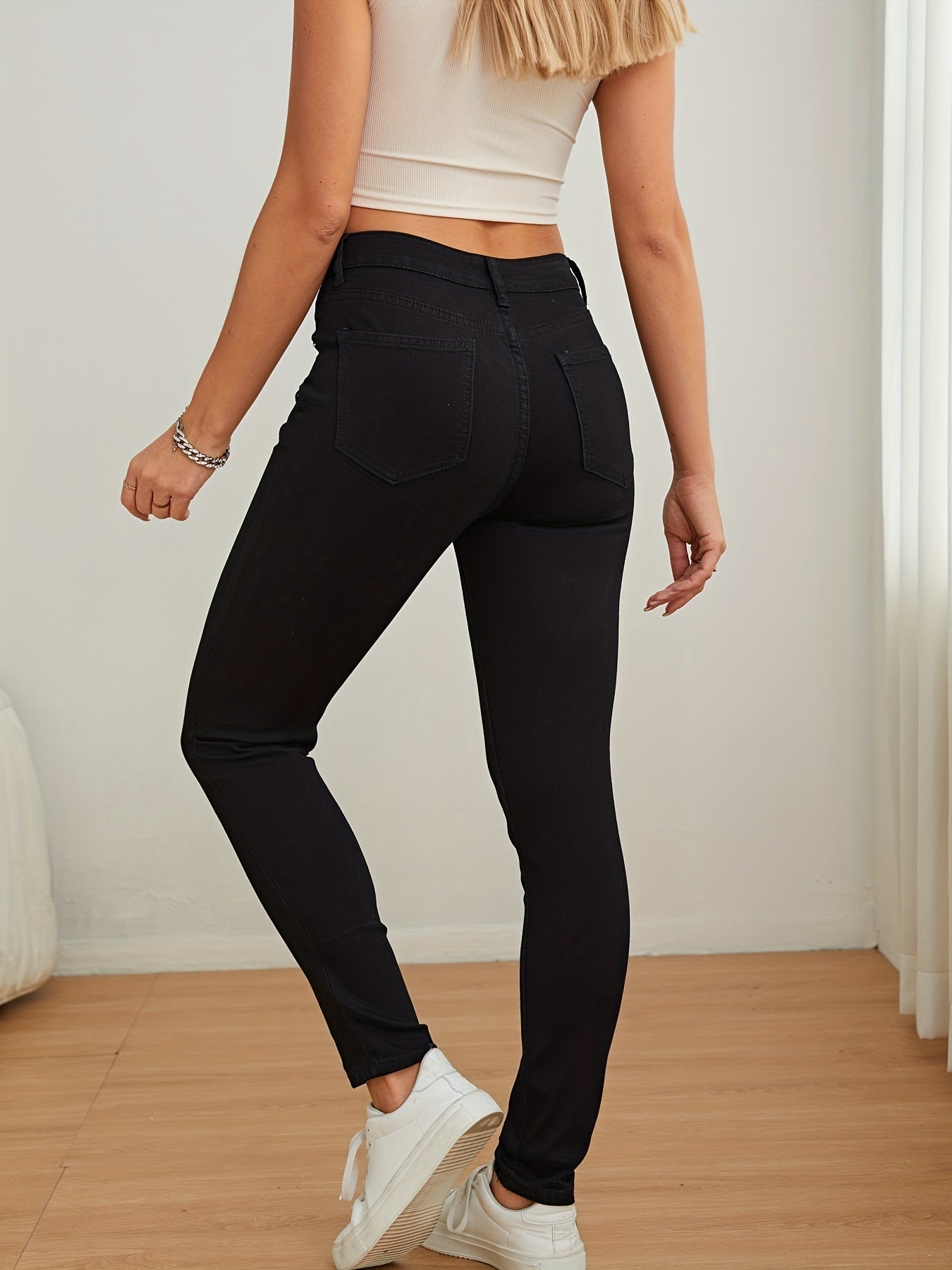 Noa | Effen zwarte skinny jeans met hoge taille