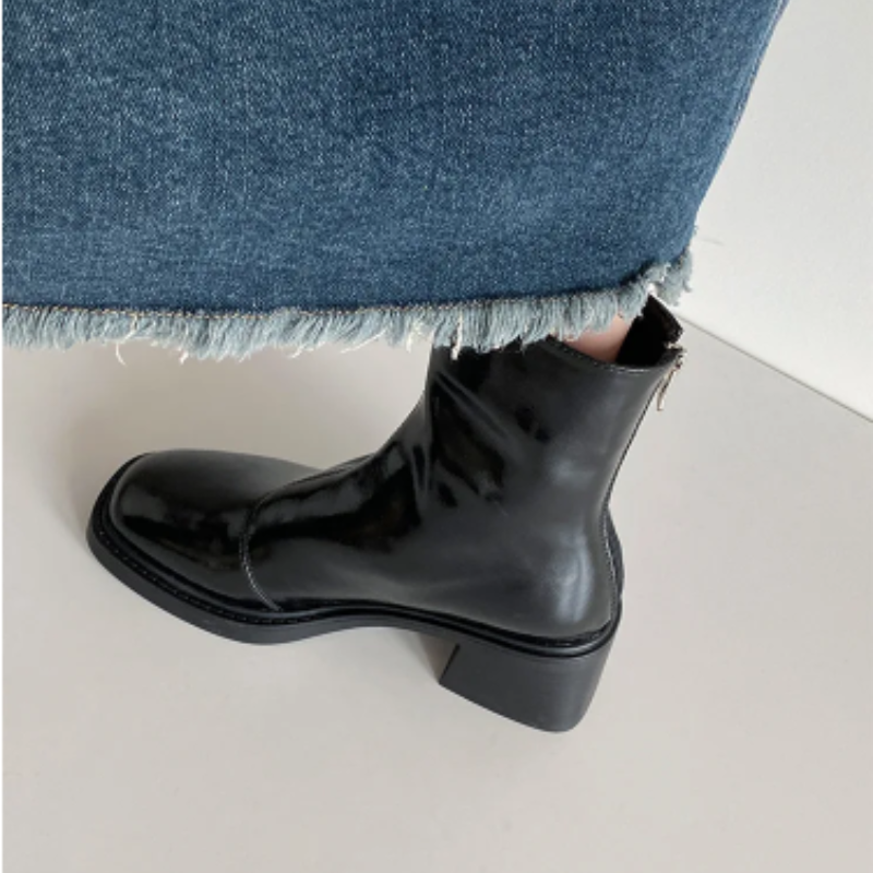 Women's square toe block heel ankle boots