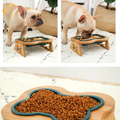 Ceramic Dog Food Bowl with Wooden Stand - BoneFeast