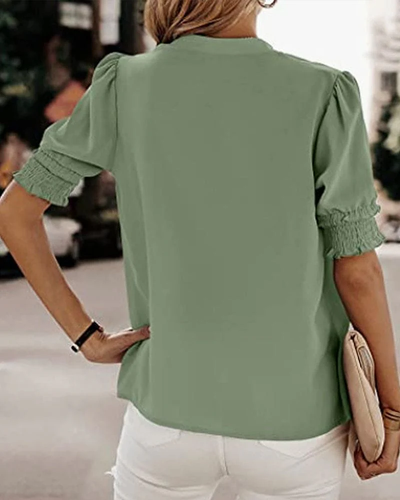 Dames Blouse – Korte Mouwen met V-Hals en Elastische Boorden