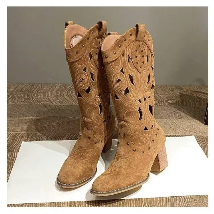 Benno | Bedrukte lederen cowboylaarzen met effen kleur