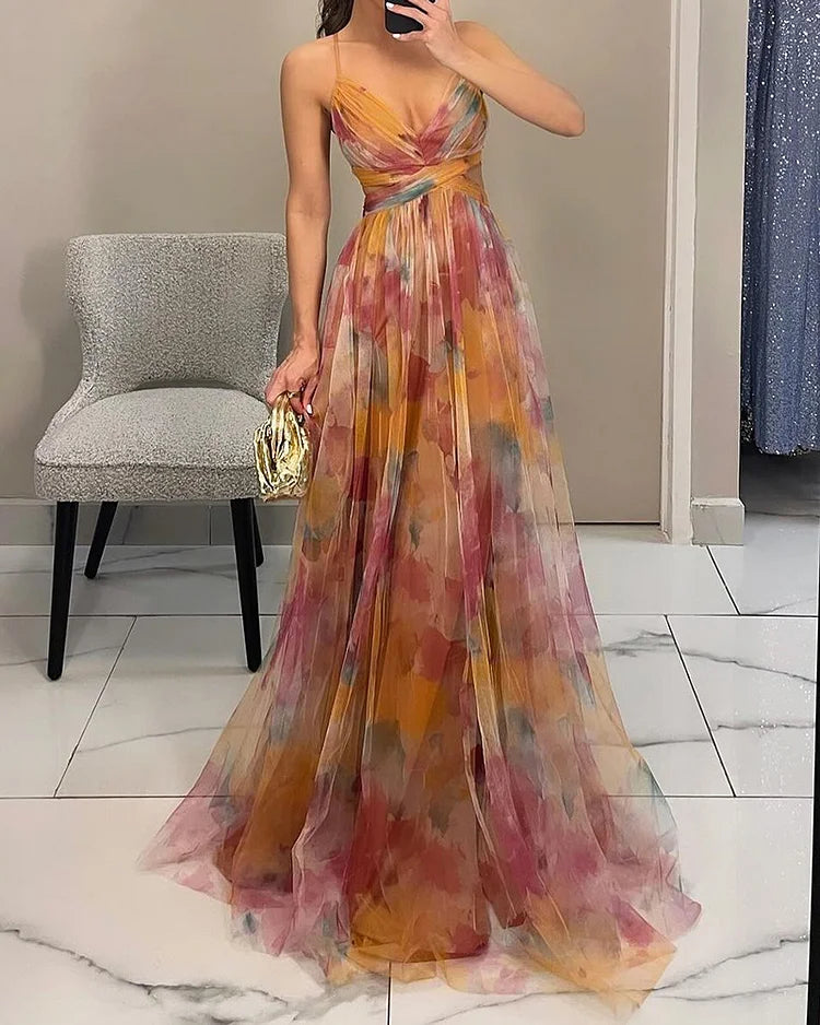 Fionella - Bloemen Chiffon Jurk voor Dames - Vloeiend & Romantisch