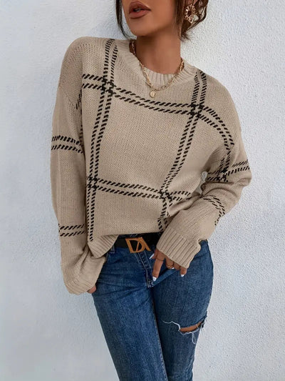 Livienne - Knitted Sweater with Check Pattern | Warm &amp; Stylish