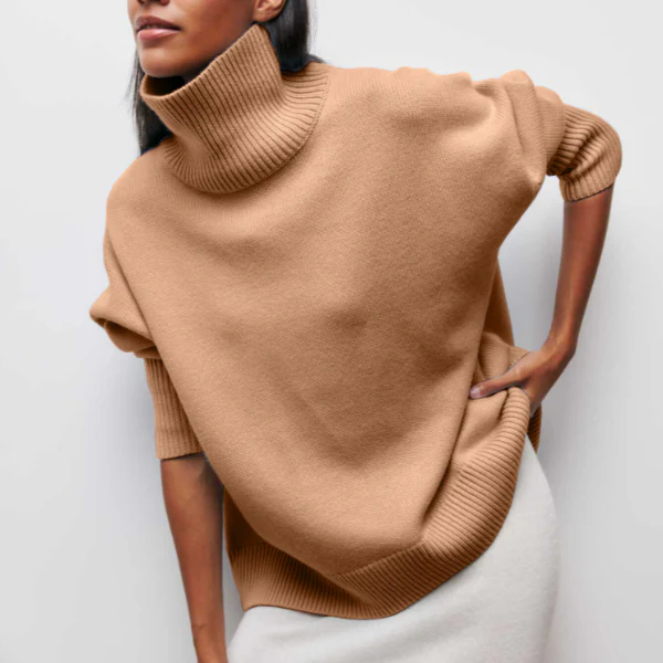 Knitted Women's Sweater with Turtleneck – Oversized Design