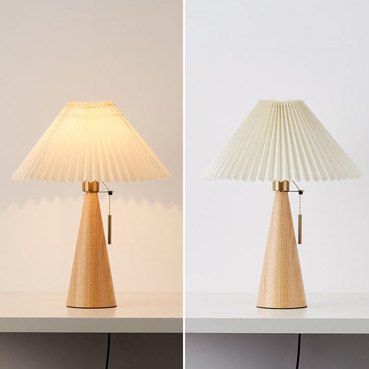 Zenori – Minimalist Wooden LED Table Lamp Pleated Fabric