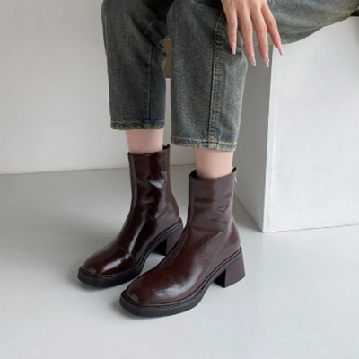 Women's square toe block heel ankle boots