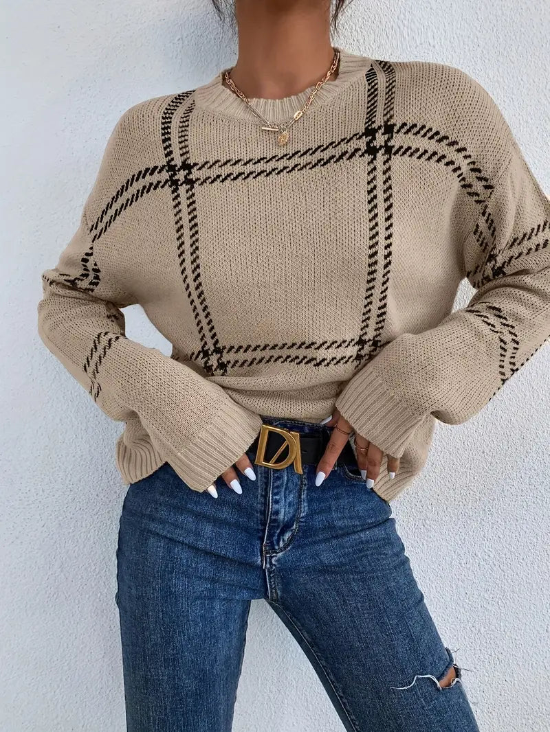 Livienne - Knitted Sweater with Check Pattern | Warm &amp; Stylish