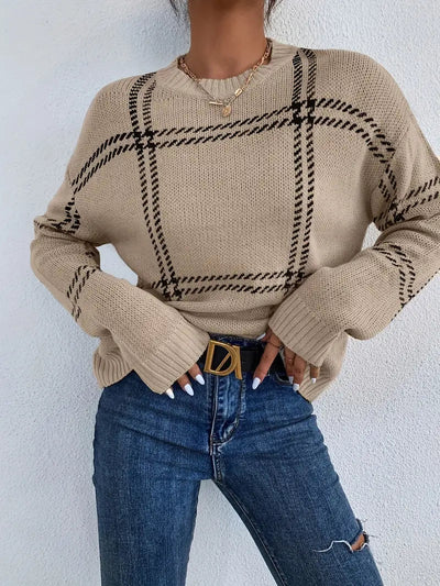 Livienne - Knitted Sweater with Check Pattern | Warm &amp; Stylish