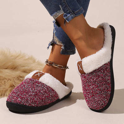 Thick plush slippers with open heel