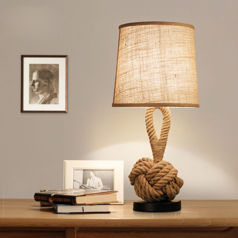 Calyra – Retro Fabric LED Table Lamp With Twine Knot