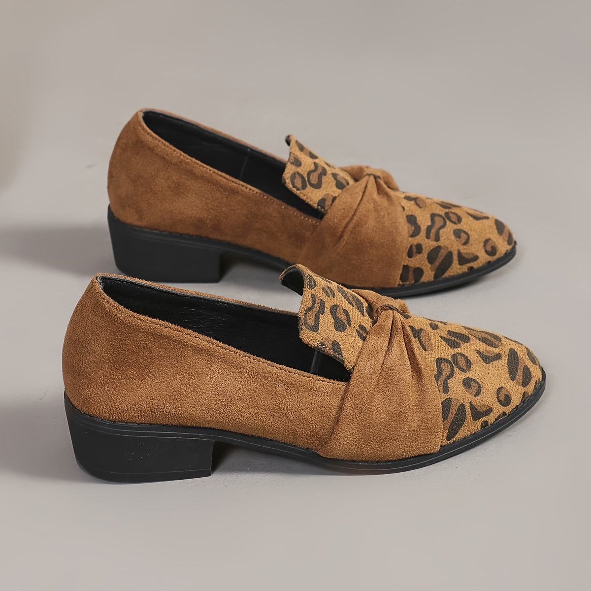 Leopard print women's loafers with bow