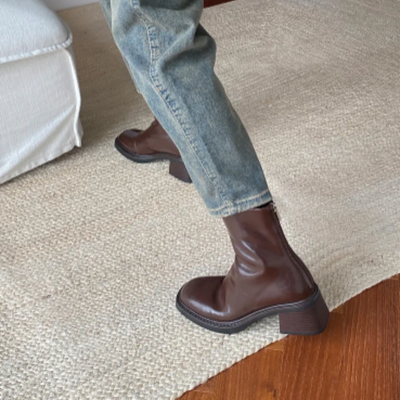 Women's square toe block heel ankle boots