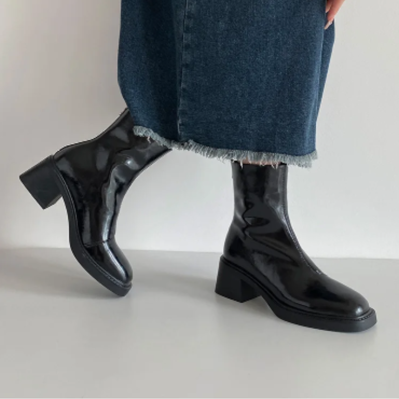 Women's square toe block heel ankle boots
