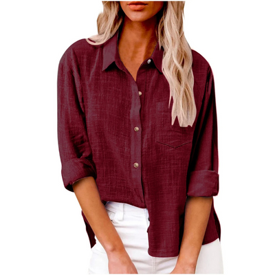 Elvira - Casual blouse met lange mouwen - Ademend katoen - Vrouwelijke pasvorm
