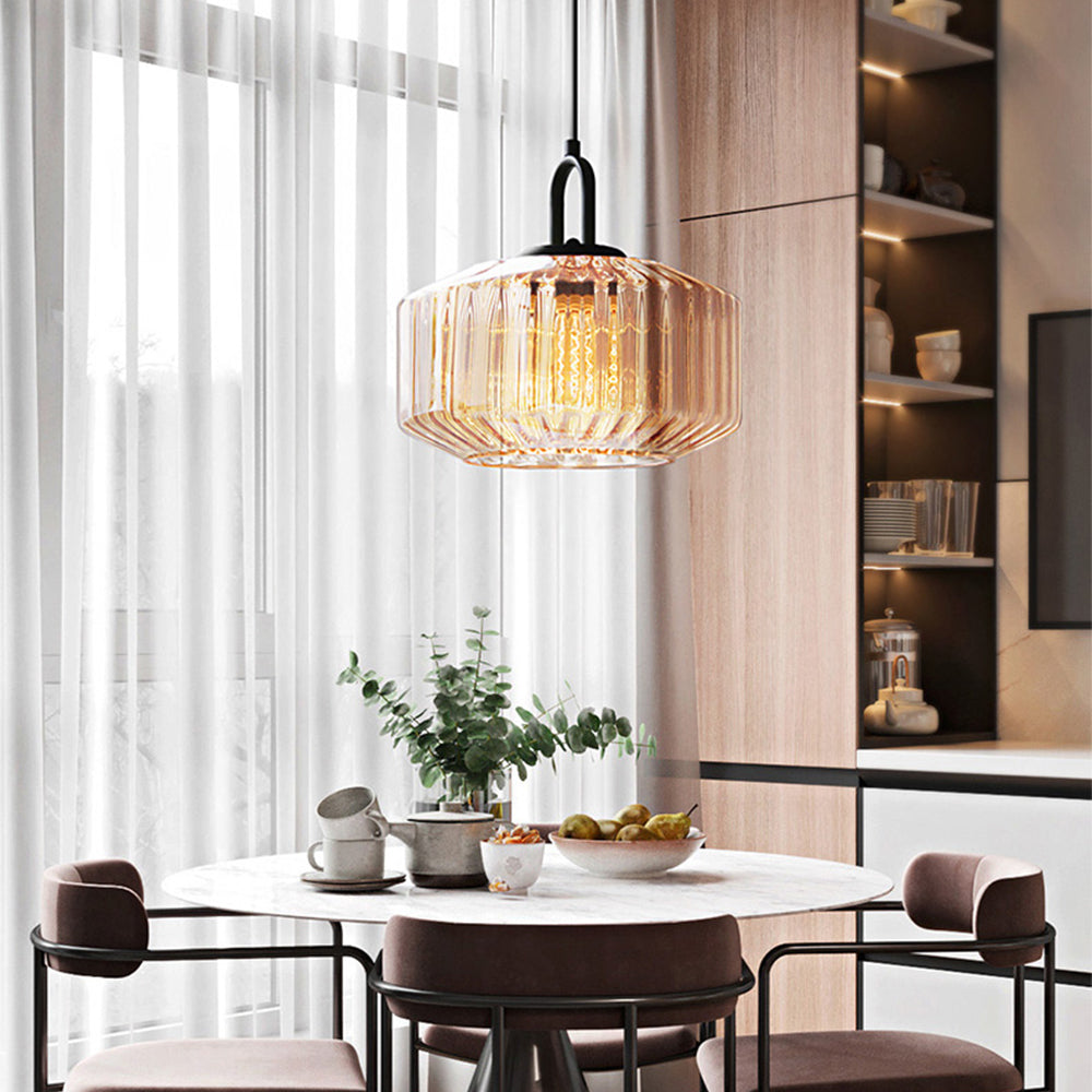 Minda - Mid Century Striped Glass Pendant Light