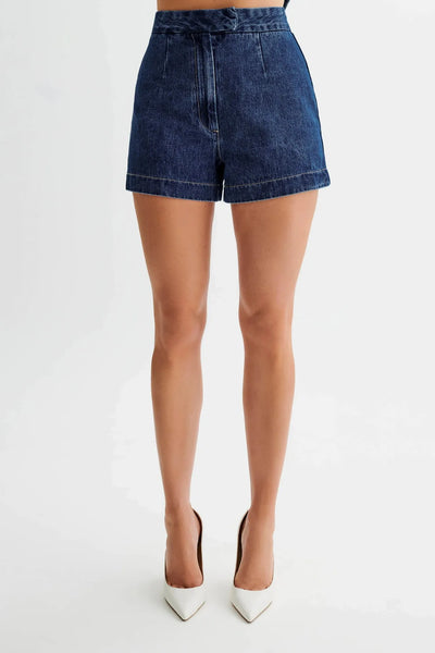 Saula - Denim Peplum Vest Met Korte Broek Set