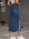 Nina | Blauwe denim midi-rok met hoge taille en schuine zakken