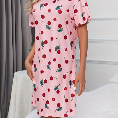 Lotte | Casual nightgown with cherry print and short sleeves