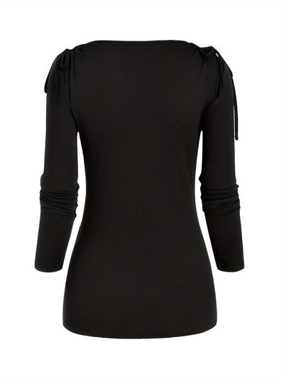 Isa | Elegant top with a waterfall neckline and decorative ruffles