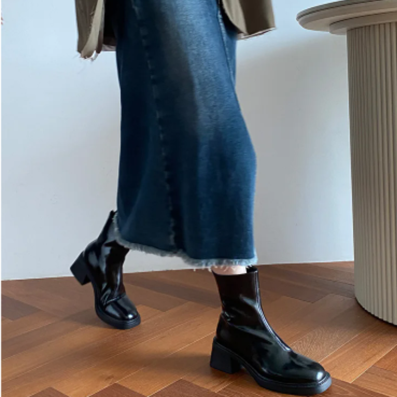 Women's square toe block heel ankle boots