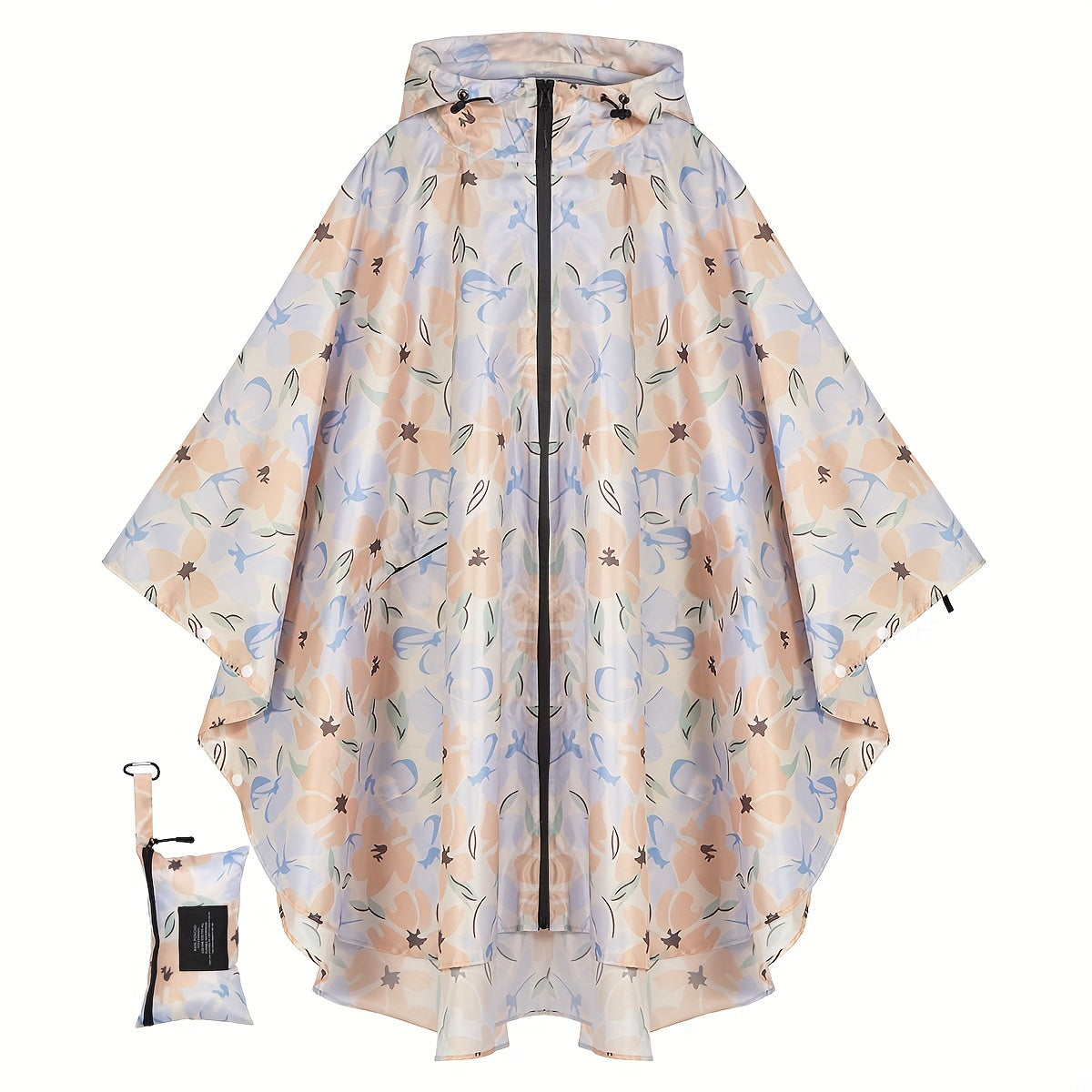 Fleur | Waterproof floral print rain poncho with hood and zip pocket