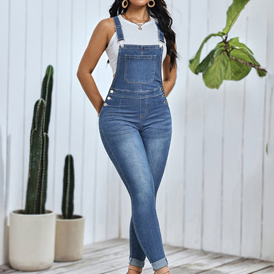 Emma | Women's skinny fit denim overalls in mid-blue washed