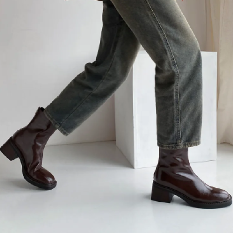 Women's square toe block heel ankle boots