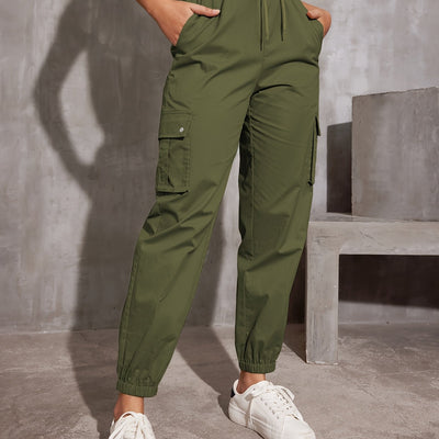 Nina | Hoge taille cargobroek in effen kleur