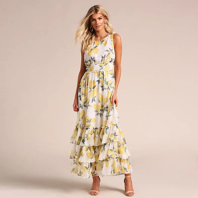 Margaret - mouwloze jurk met print