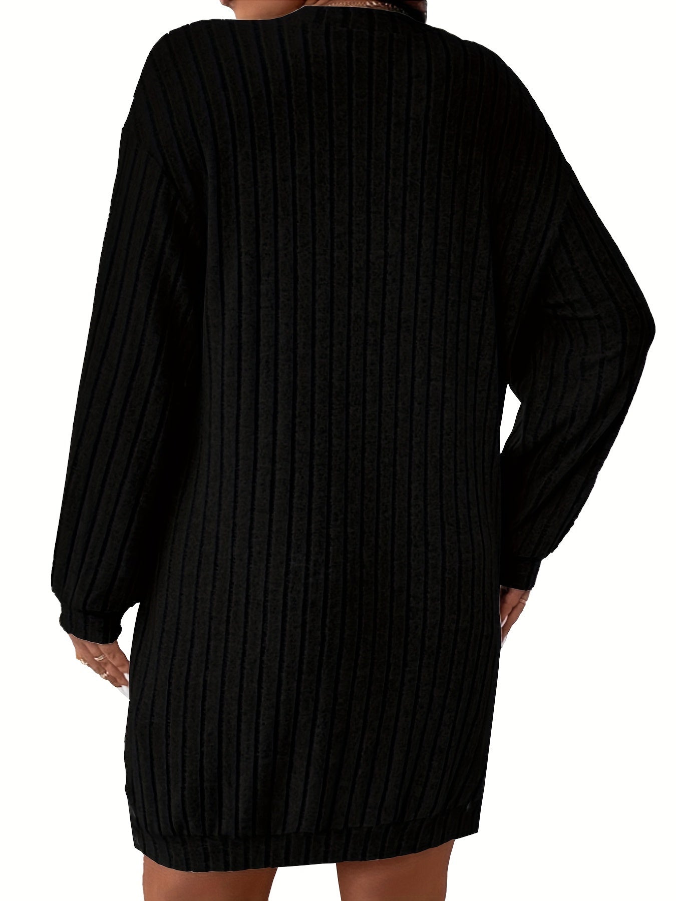 Elise | Casual plus size geribbelde trui-jurk met lange mouw en V-hals