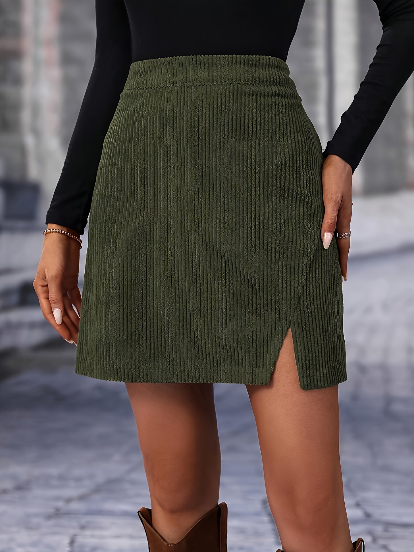 Sophie | Elegante hoge taille mini rok met split in effen kleur