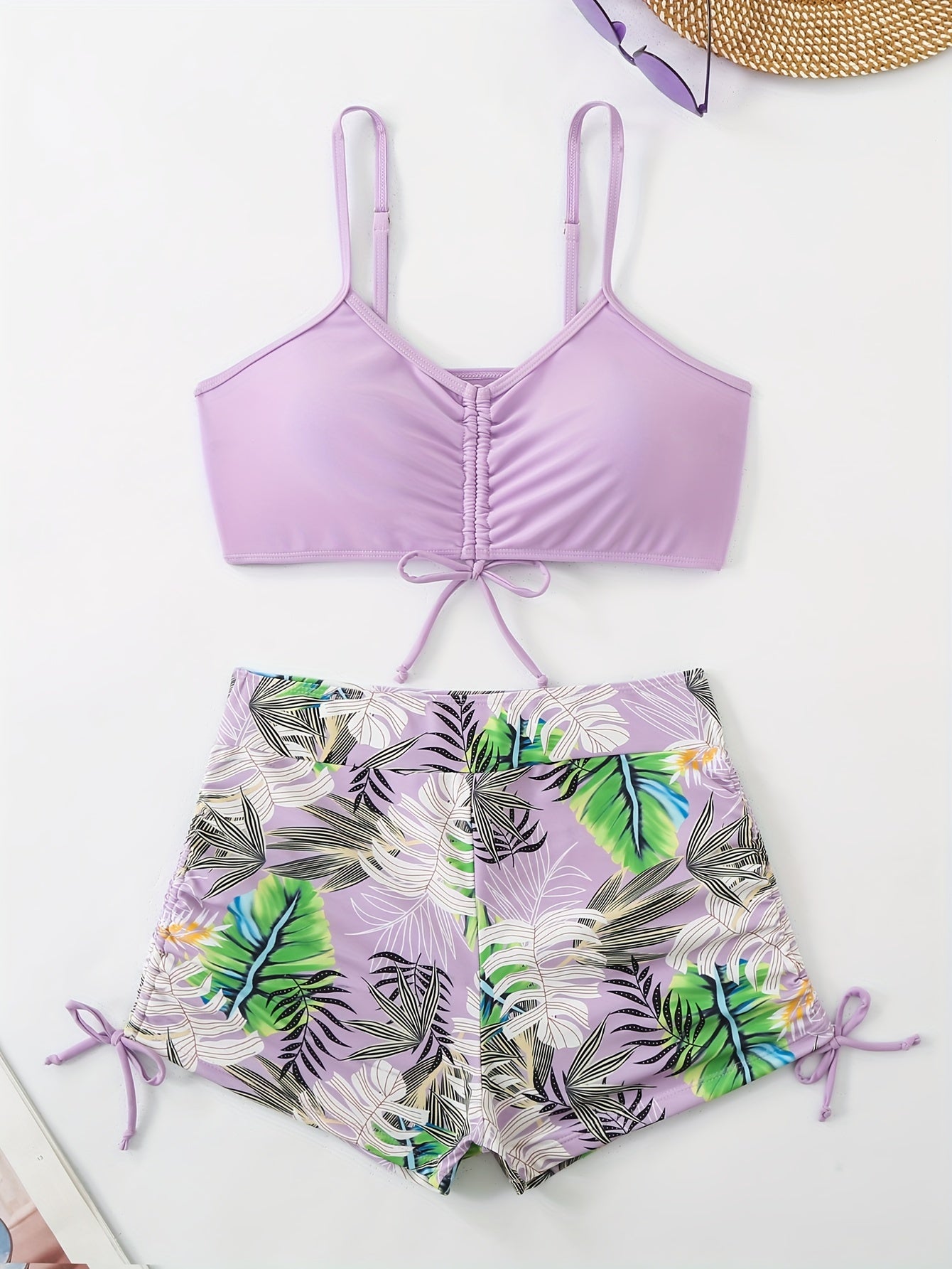 Lana | High-waisted bikini set with tropical leaf print 