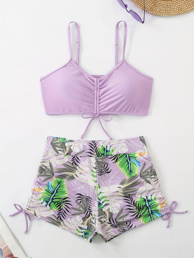Lana | High-waisted bikini set with tropical leaf print 