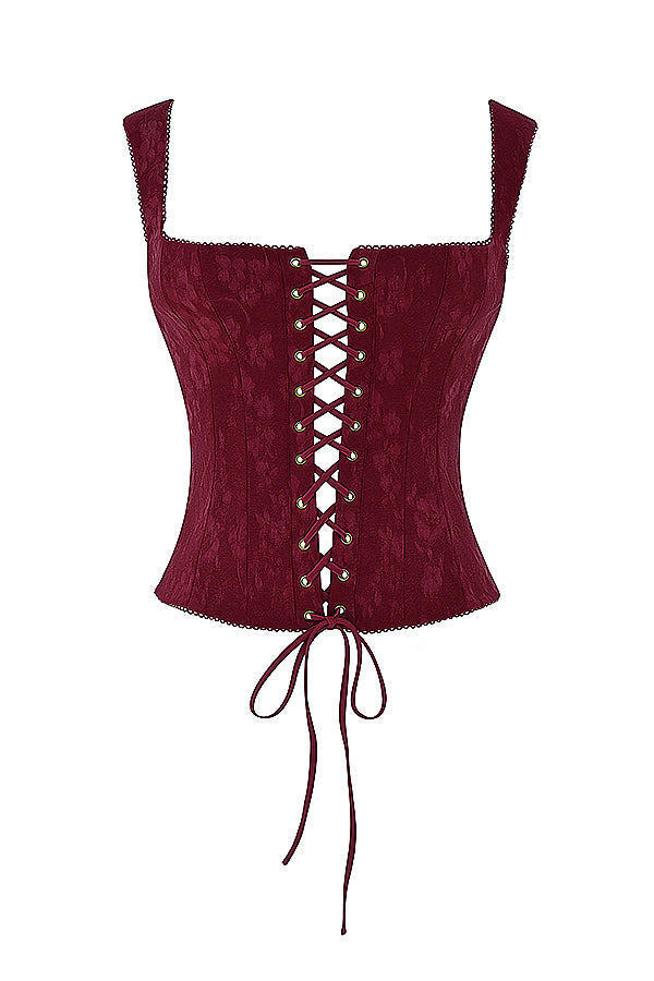 Germana - Merlot Lace-Up Corset Top
