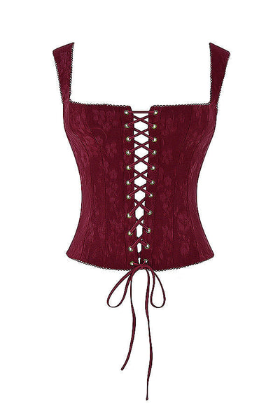Germana - Merlot Lace-Up Corset Top