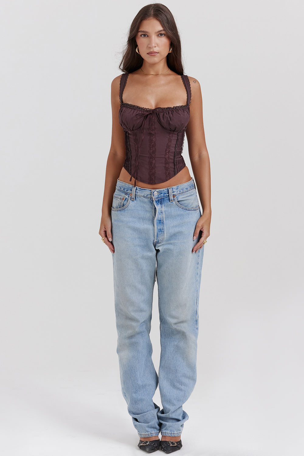 Grazina - Brown Lace Corset Top