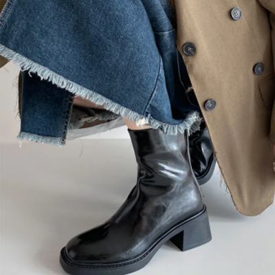 Women's square toe block heel ankle boots