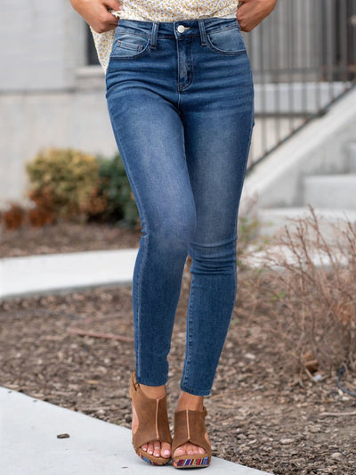 Sara | Gewassen blauwe skinny jeans met zakken