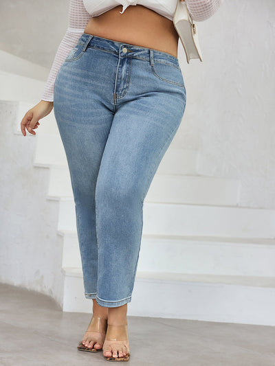 Lotte | Plus size casual jeans with high waist and straight legs