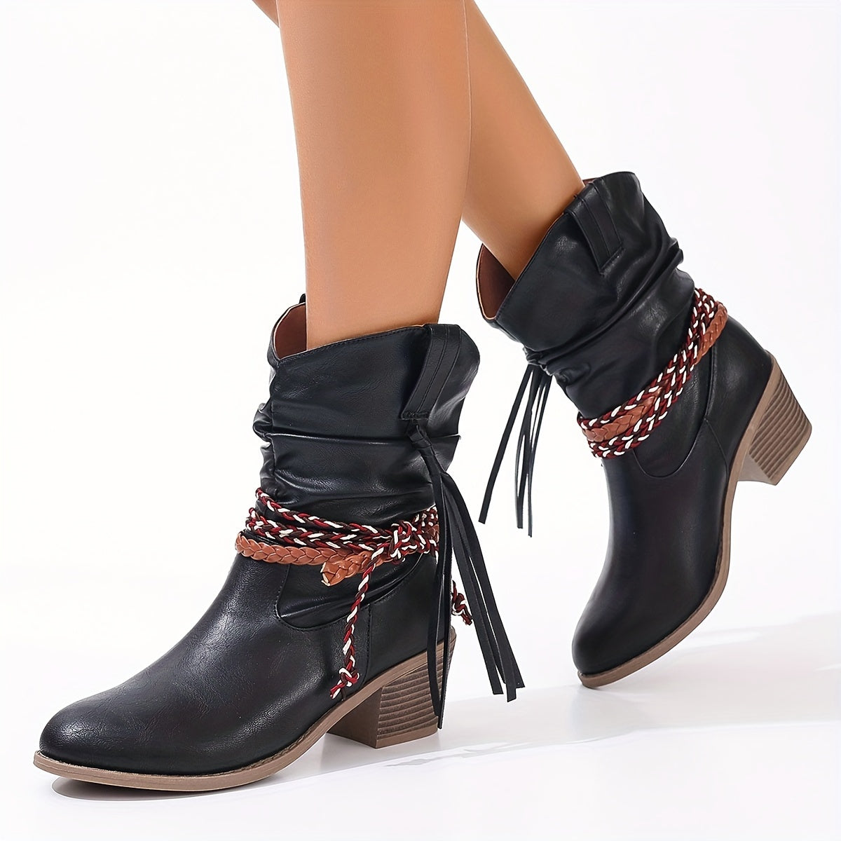 Elin | Women's cowboy boots with tassel and braided buckle