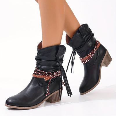 Elin | Women's cowboy boots with tassel and braided buckle