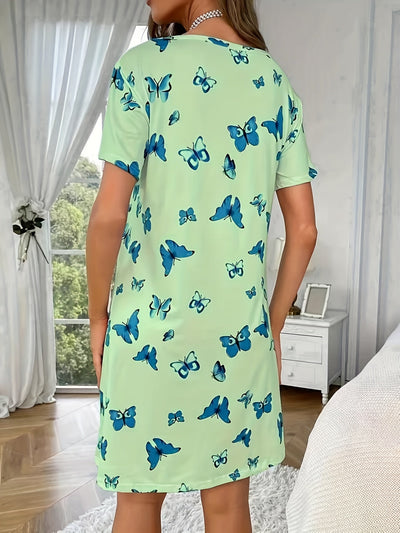 Lotte | Casual nightgown with butterfly print and short sleeves