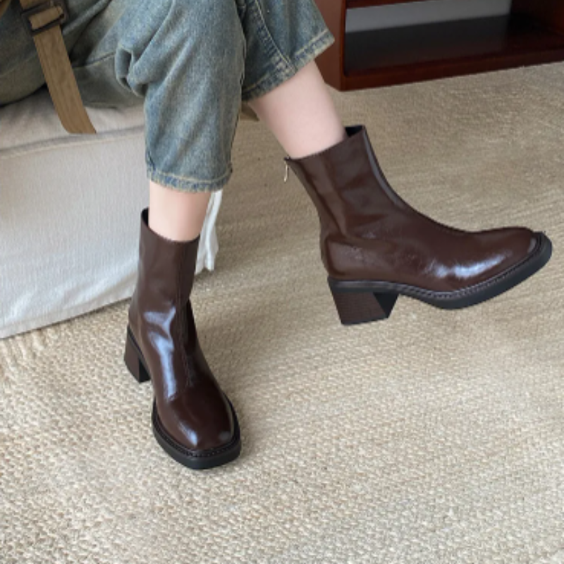 Women's square toe block heel ankle boots
