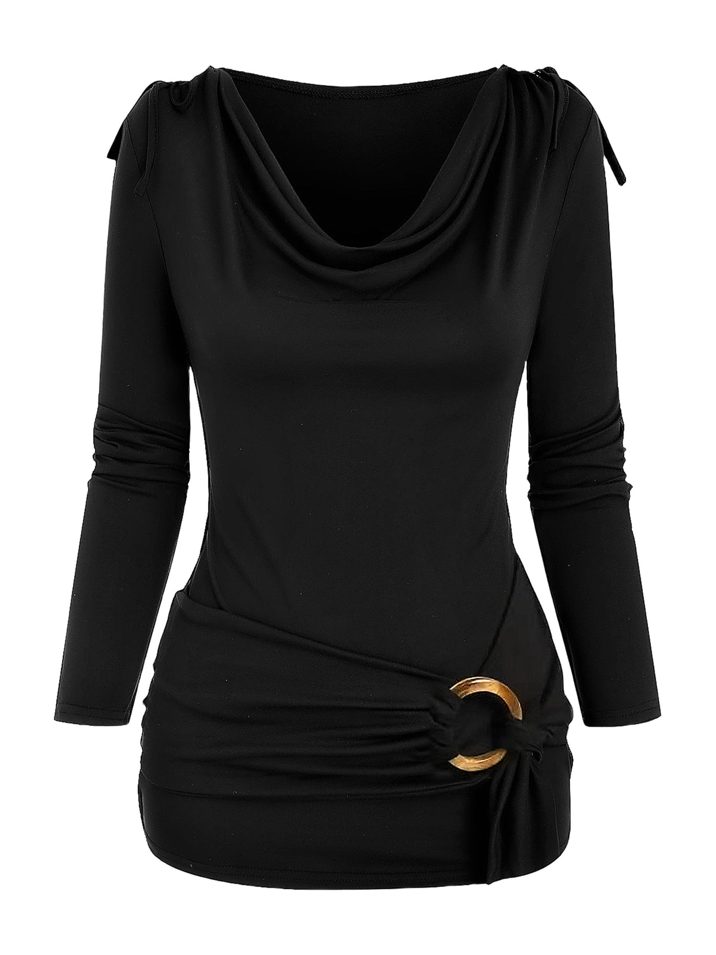 Isa | Elegant top with a waterfall neckline and decorative ruffles