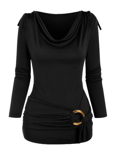 Isa | Elegant top with a waterfall neckline and decorative ruffles