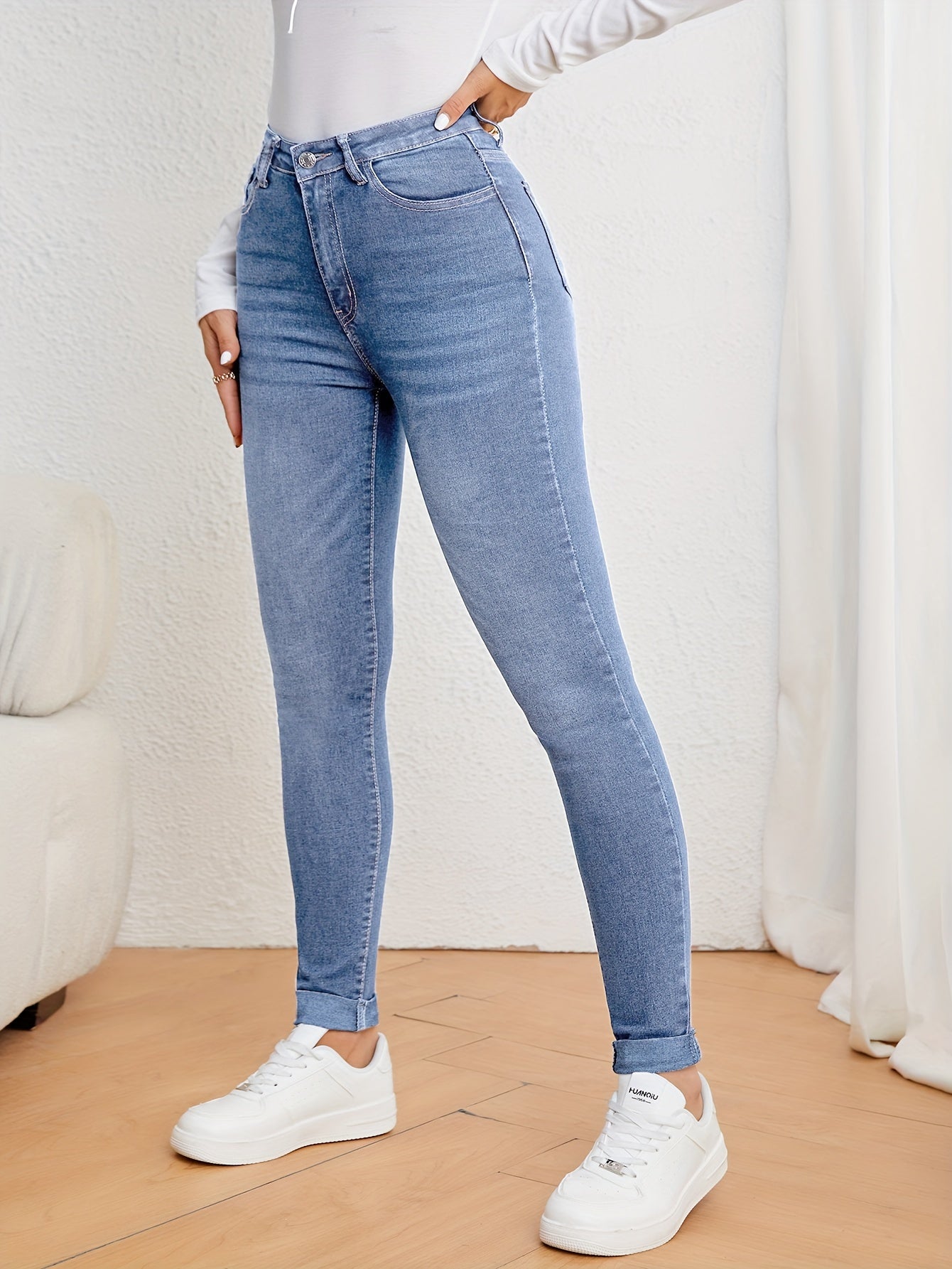 Lotte | Olive green high-waisted slim-fit jeans with stretch denim