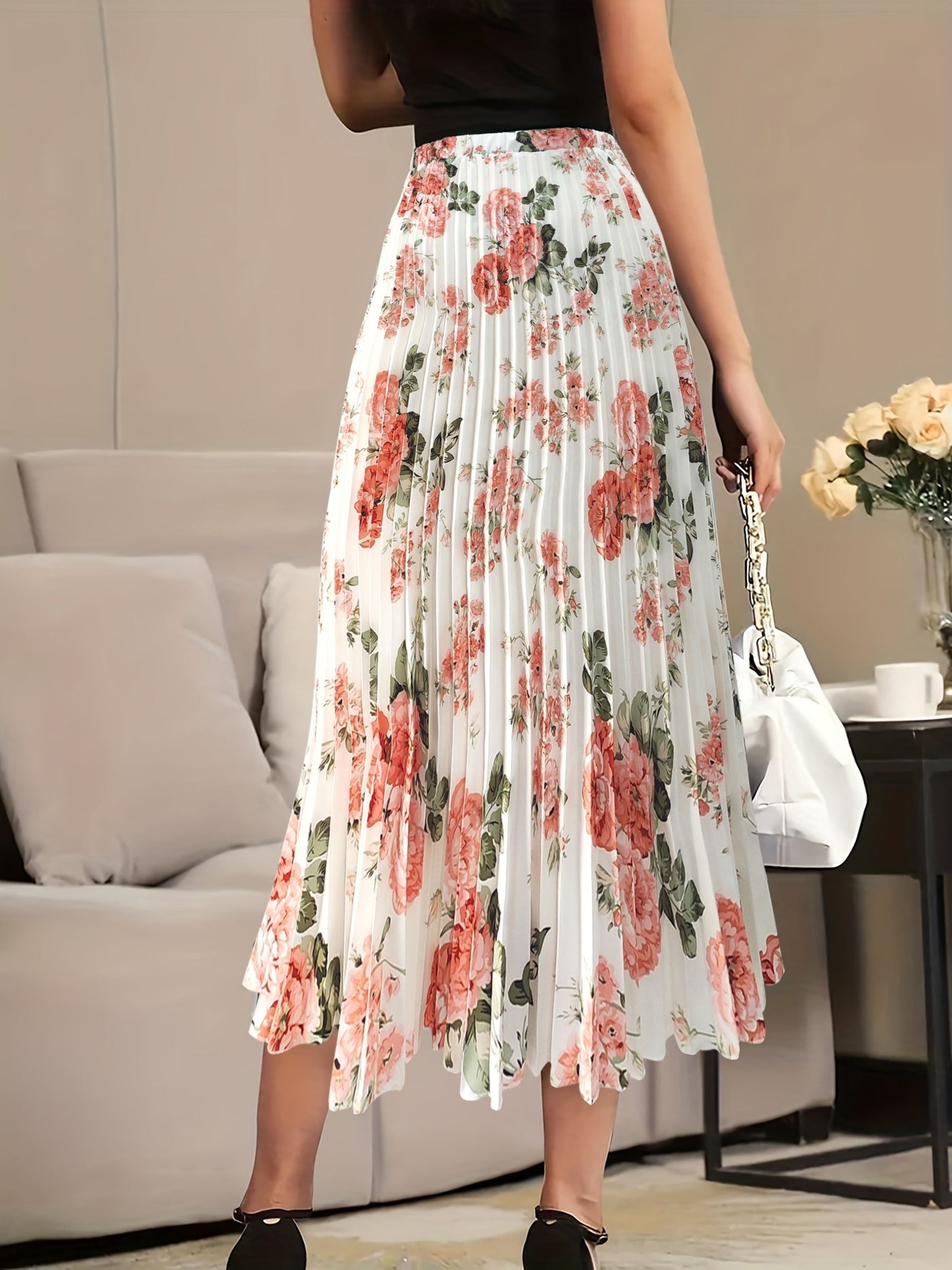 Luna | Elegant floral print high-waisted skirt